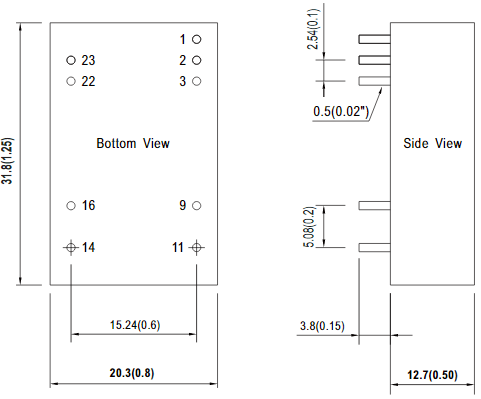 Mechanical Drawing - MEAN WELL RSDW10 & RDDW10 DC-DC Converters